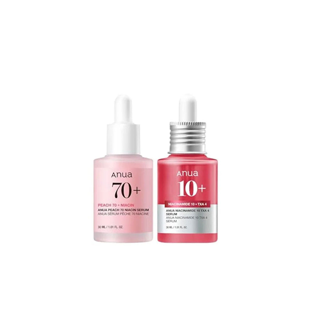 ANUA Pink Serum Duo for Glass Skin: Niacinamide + Tranexamic Acid Peach Niacinamide Serum
