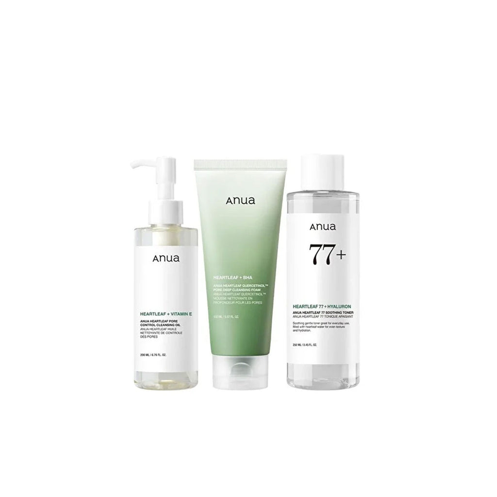 ANUA Heartleaf Cleansing Oil & Deep Cleansing Foam & Soothing Toner for Pore Control
