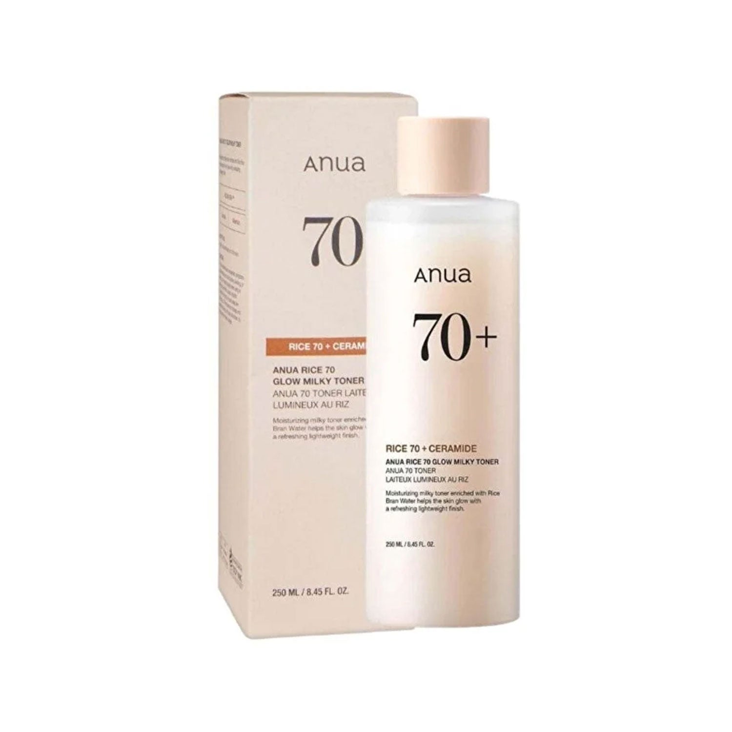 ANUA Rice 70+ Glow Milky Toner for Glass Skin and Brightening, Fragrance-Free 250ml