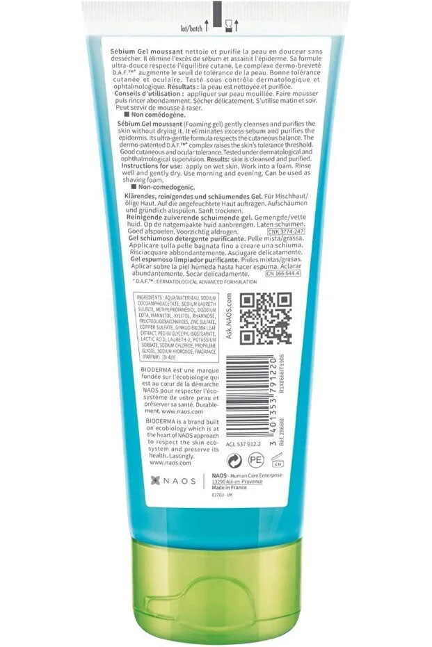 Bioderma Sebium Foaming Gel Facial Cleansing Gel for Combination, Oily and Acne Prone Skin 100 ml