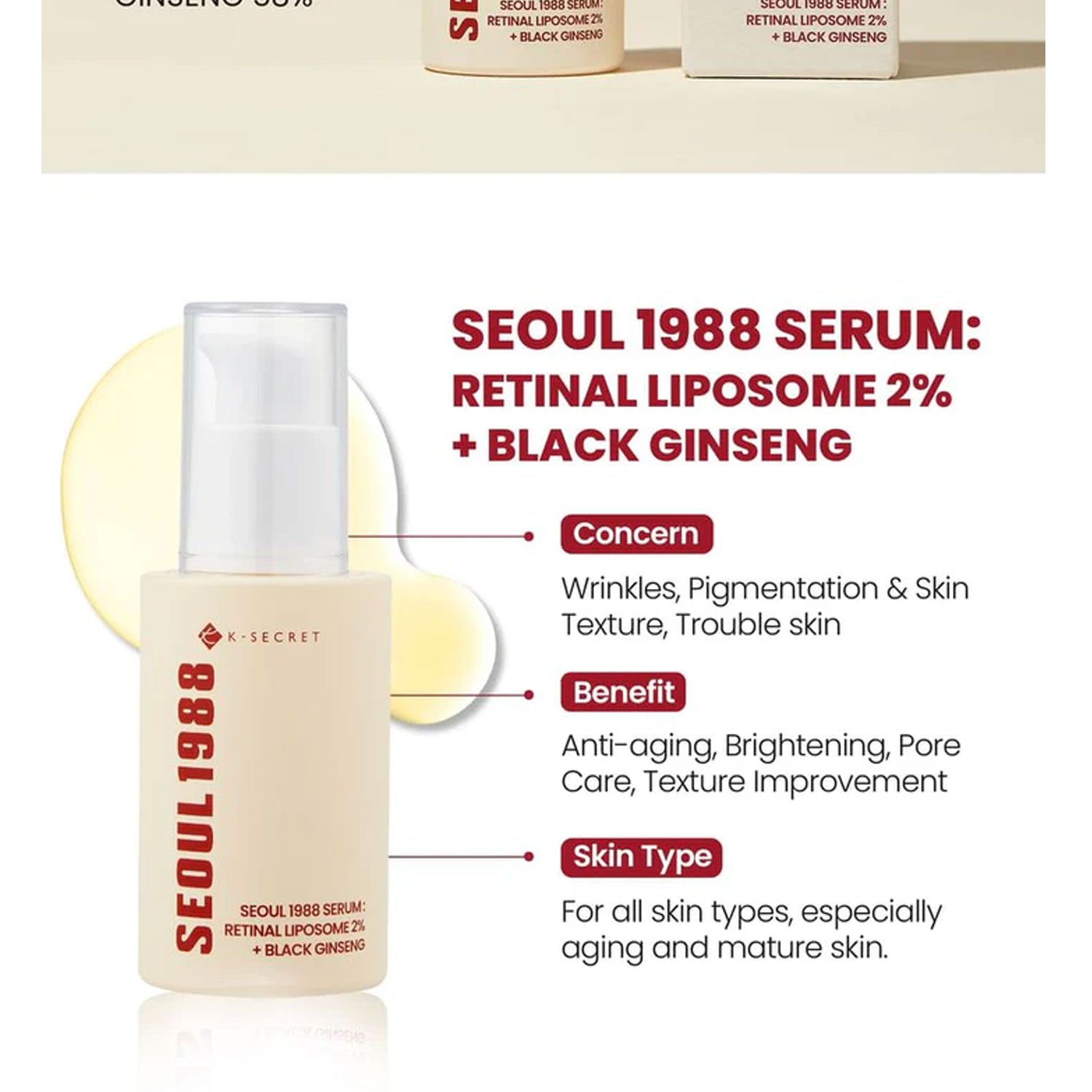 K-Secert Seoul 1988 Retinal Liposome 2% + Black Ginseng Serum