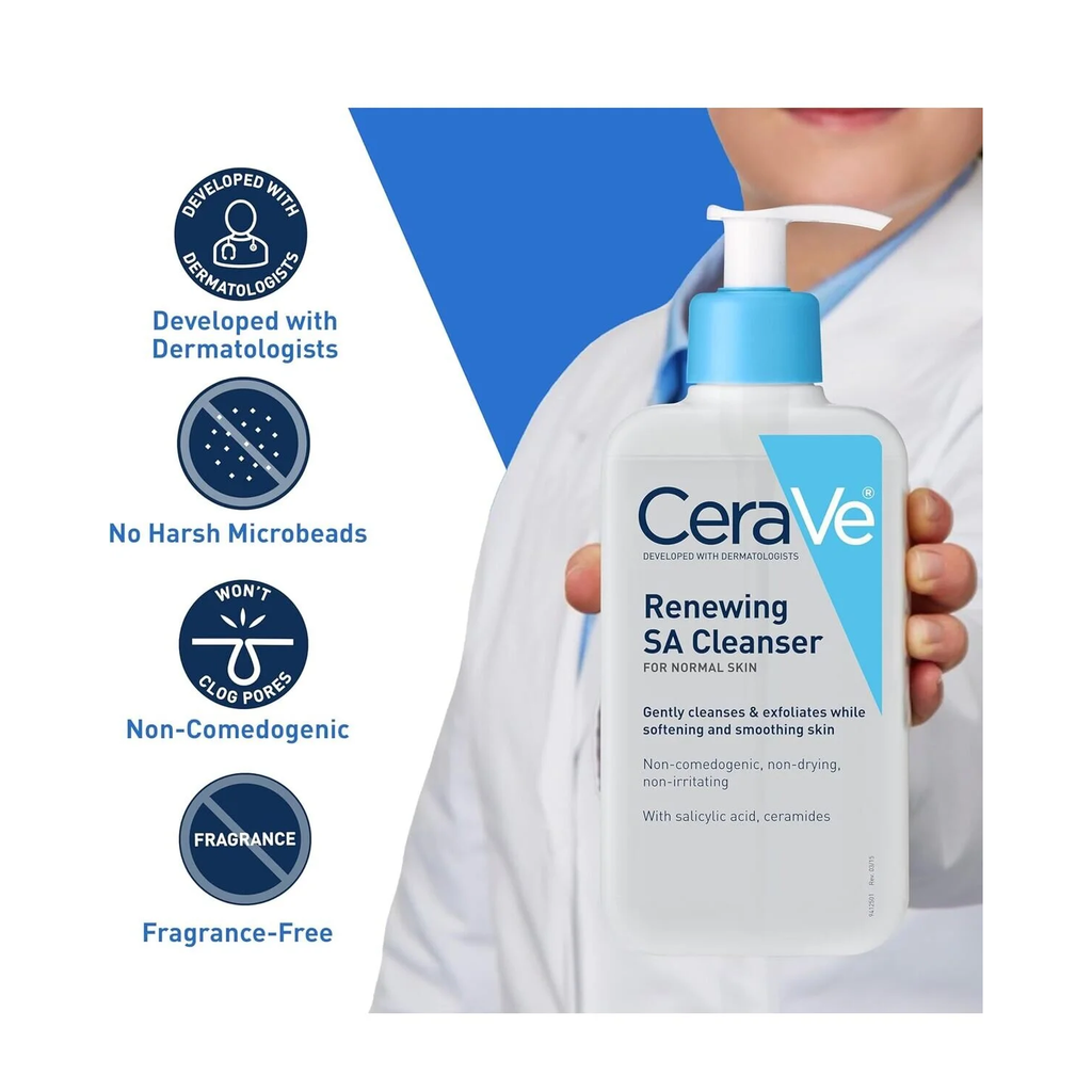 CeraVe SA Cleanser Salicylic Acid Face Wash with Hyaluronic Acid, Niacinamide & Ceramides BHA