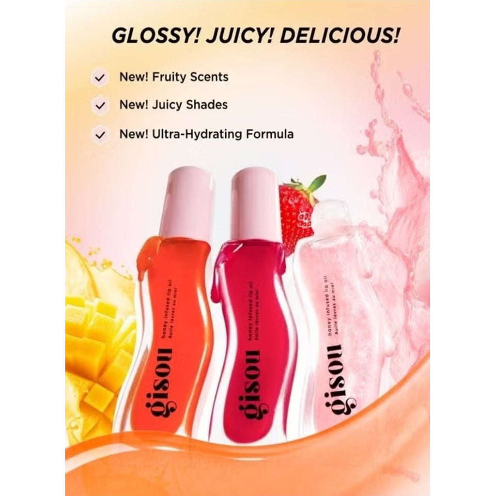Honey Infused Lip Oil Strawberry Sorbet - Sheer Pinky Red, Hydrating &amp; Nourishing Lip Treatment