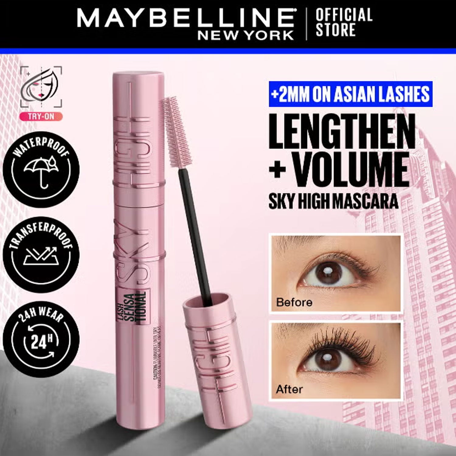 LASH SENSATIONAL SKY HIGH MASCARA, BLACK, 36H, LENGTHENING, VOLUMIZING