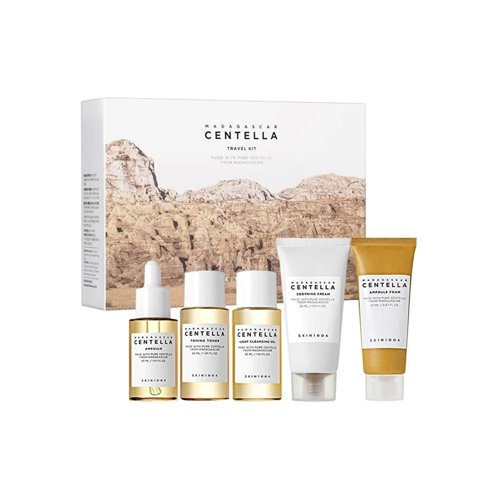 Madagascar Centella SKIN1004 Travel Kit, Toner, Ampoule, Soothing Cream, Cleansing Oil, Ampoule Foam