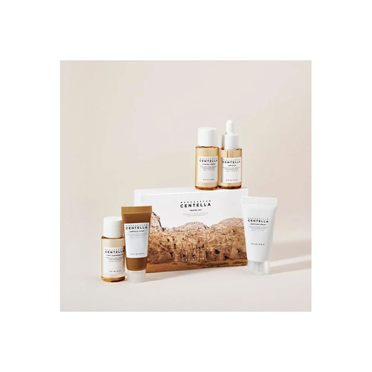 Madagascar Centella SKIN1004 Travel Kit, Toner, Ampoule, Soothing Cream, Cleansing Oil, Ampoule Foam