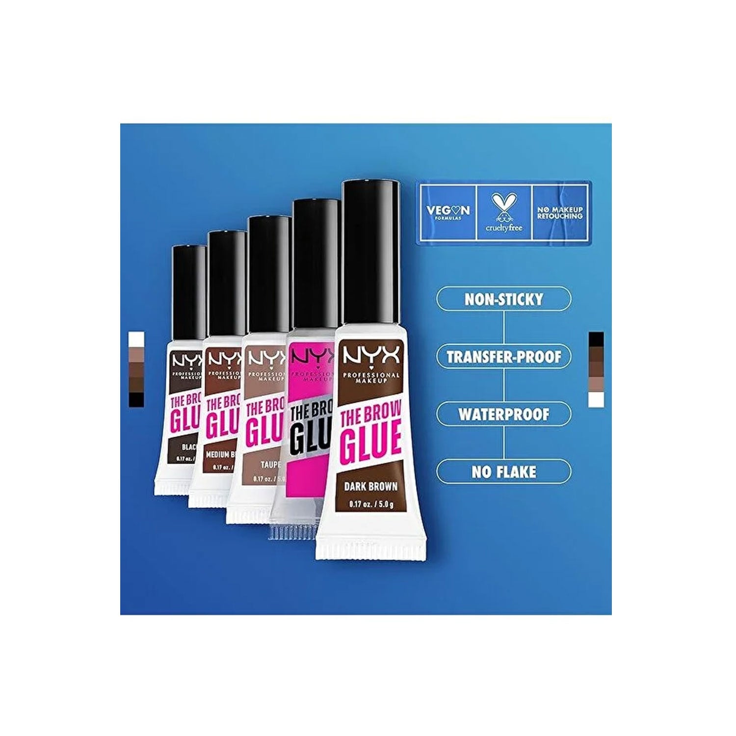 NYX The Brow Glue Extreme Hold Eyebrow Setting Gel, 16 Hour, Vegan, Natural Finish, Brush Applicator