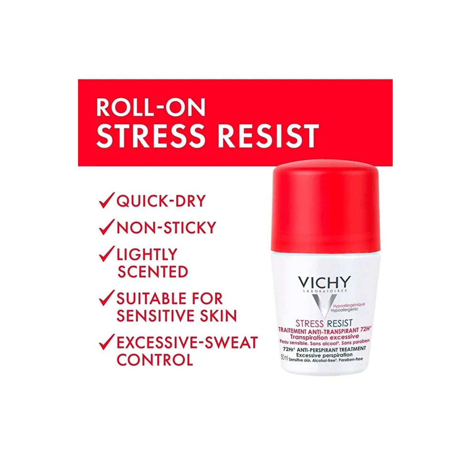Vichy 72 Hours Stress Resist Excessive Perspiration Deodorant 50ml (4x50ml)